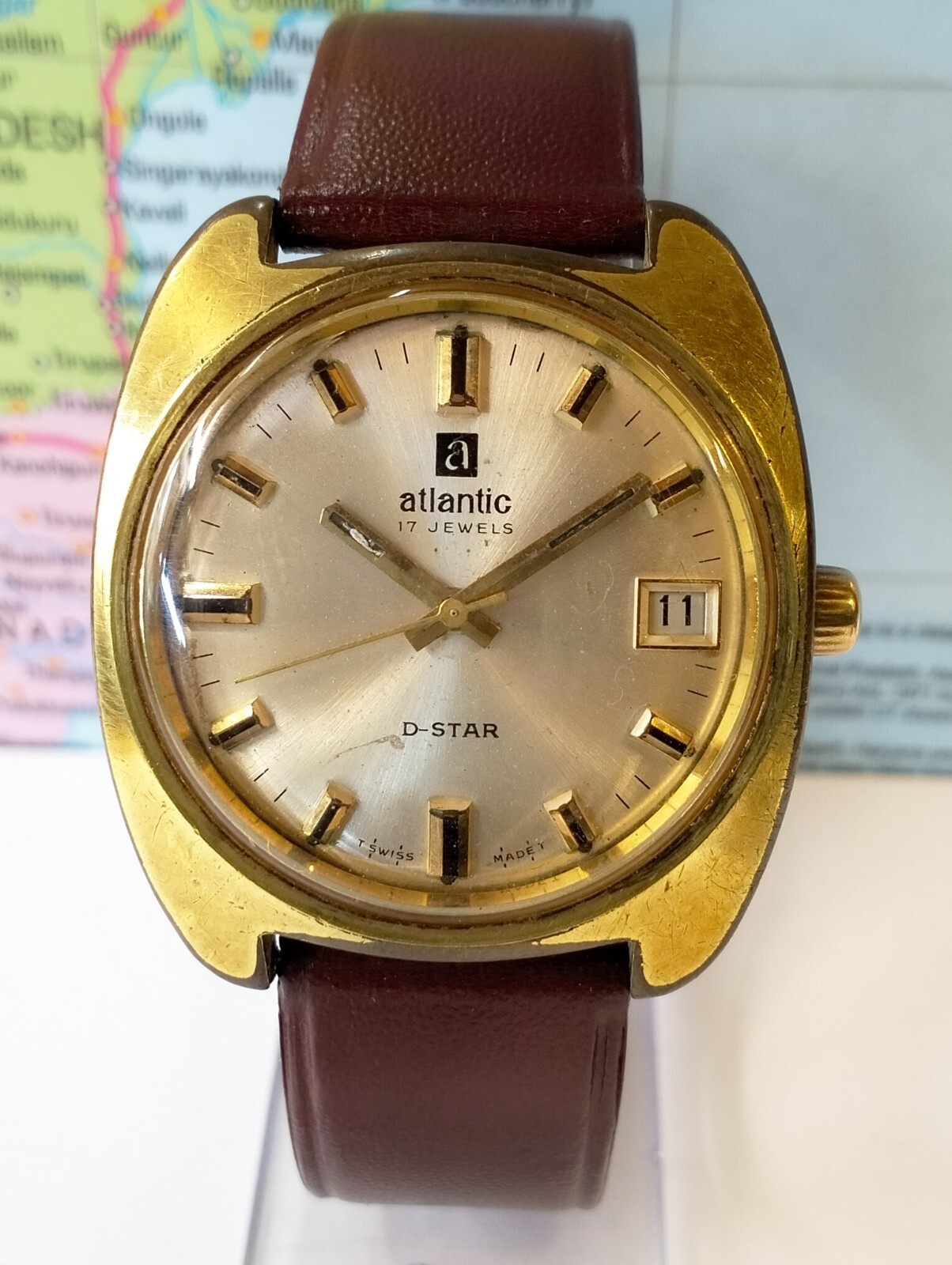 ATLANTIC D-STAR 17 JEWELS WINDING SILVER DIAL 6261918 SWISS MEN FULL WORKING VTG