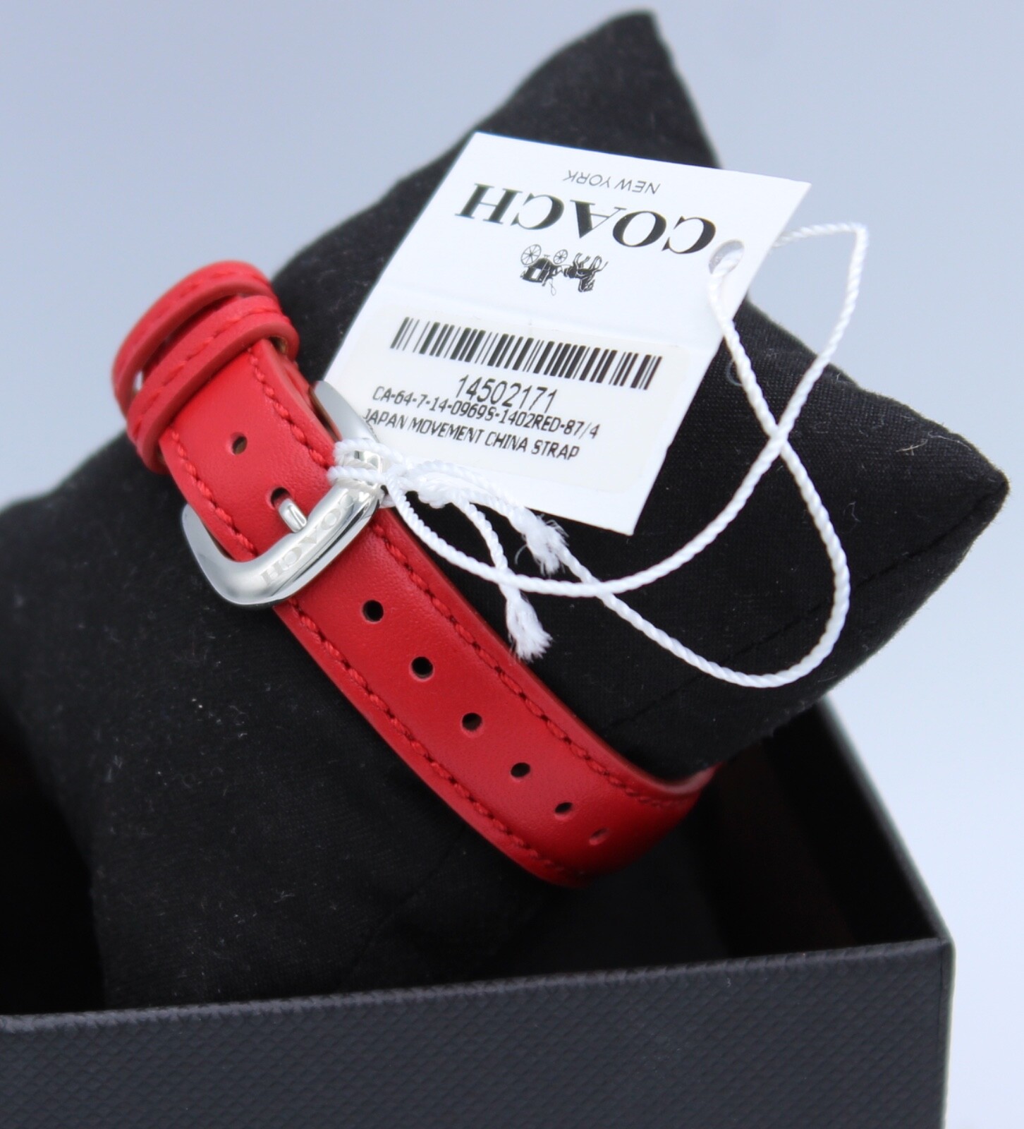 NEW AUTHENTIC COACH BOYFRIEND SILVER RED LEATHER CRYSTALS WOMEN’S 14502171 WATCH