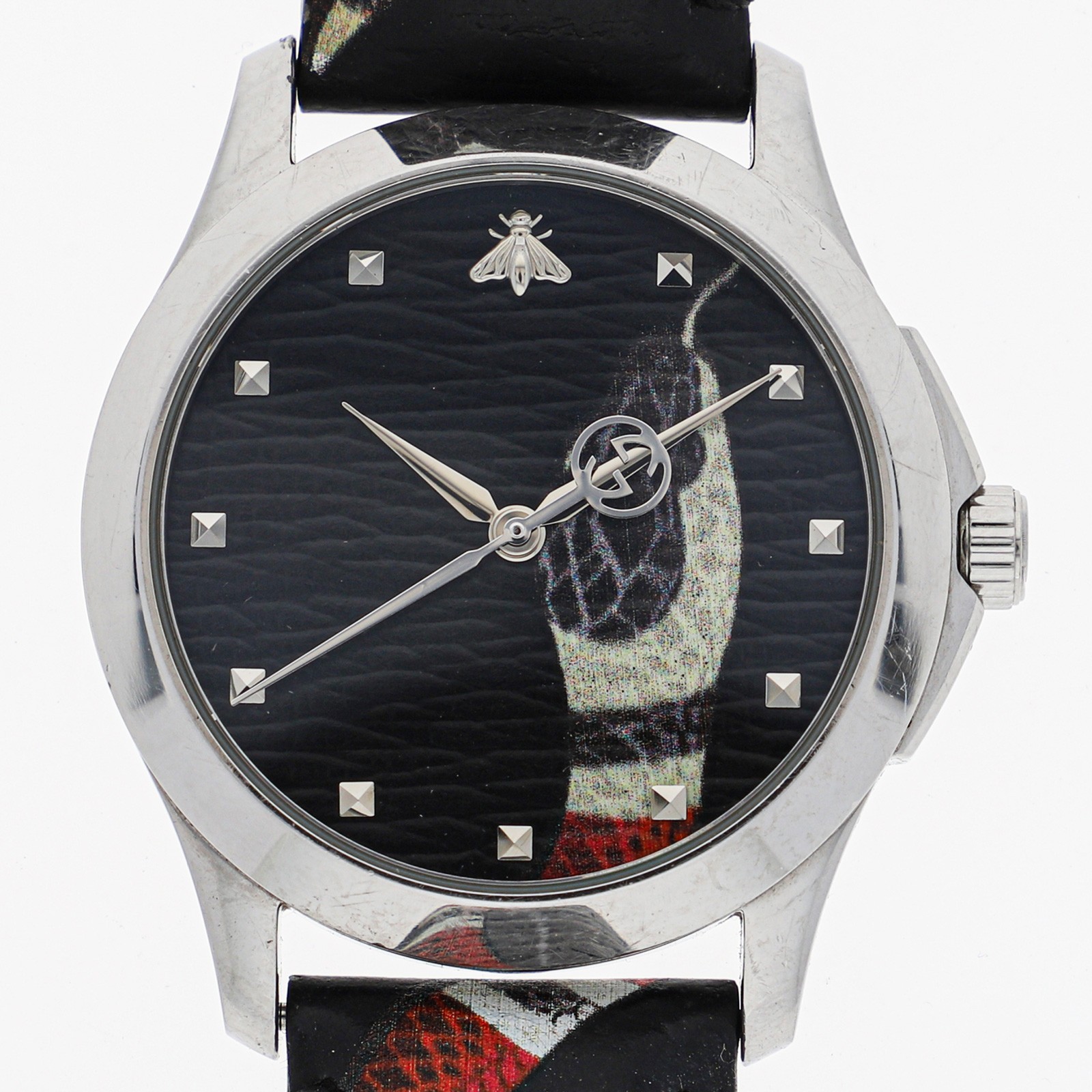 GUCCI 126.4 G Timeless Snake WATCH black SS/leather QZ