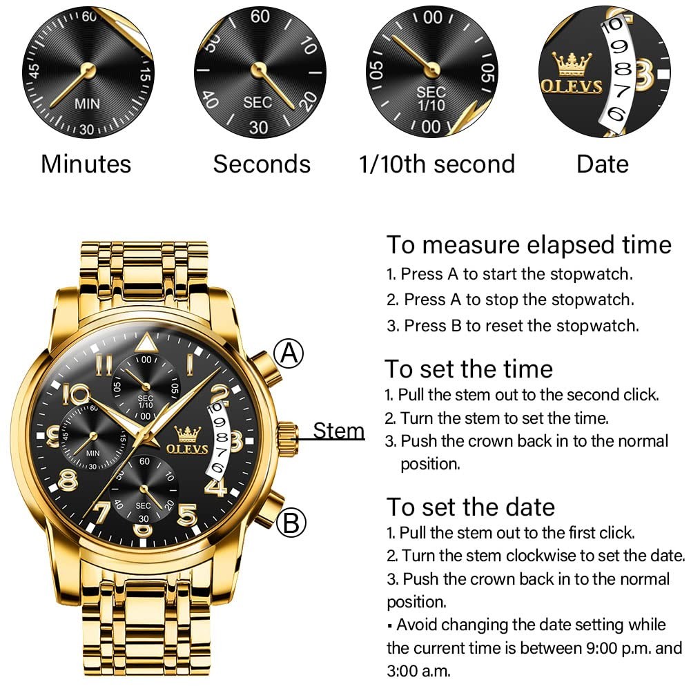 Reloj Cronografo De Lujo Con Esfera Grande Y Numeros Arabigos Para Hombre