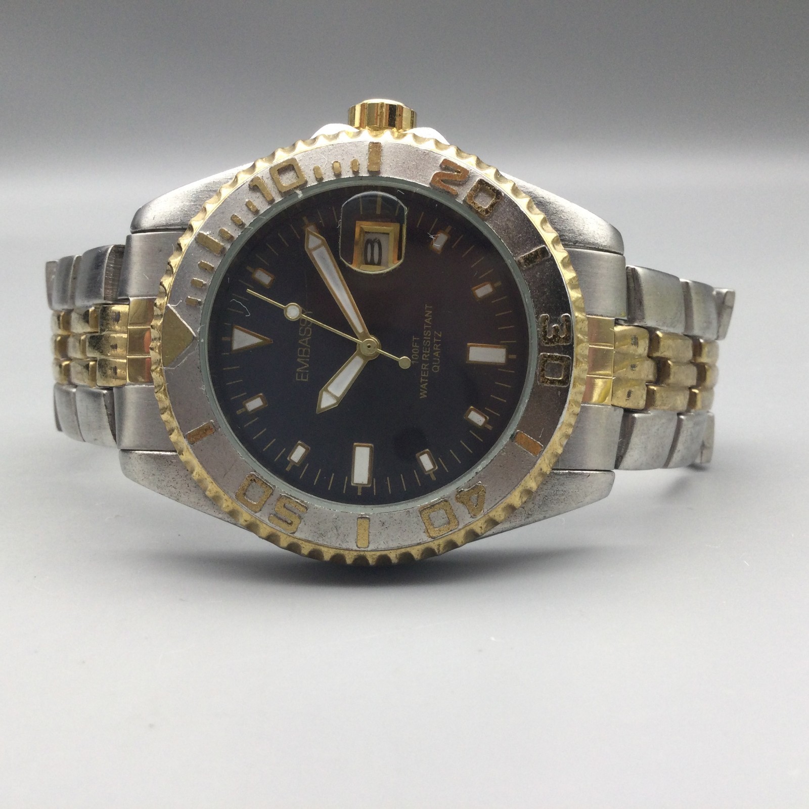 Embassy By Gruen Watch Men 39mm Silver Gold Two Tone Date New Battery 7″