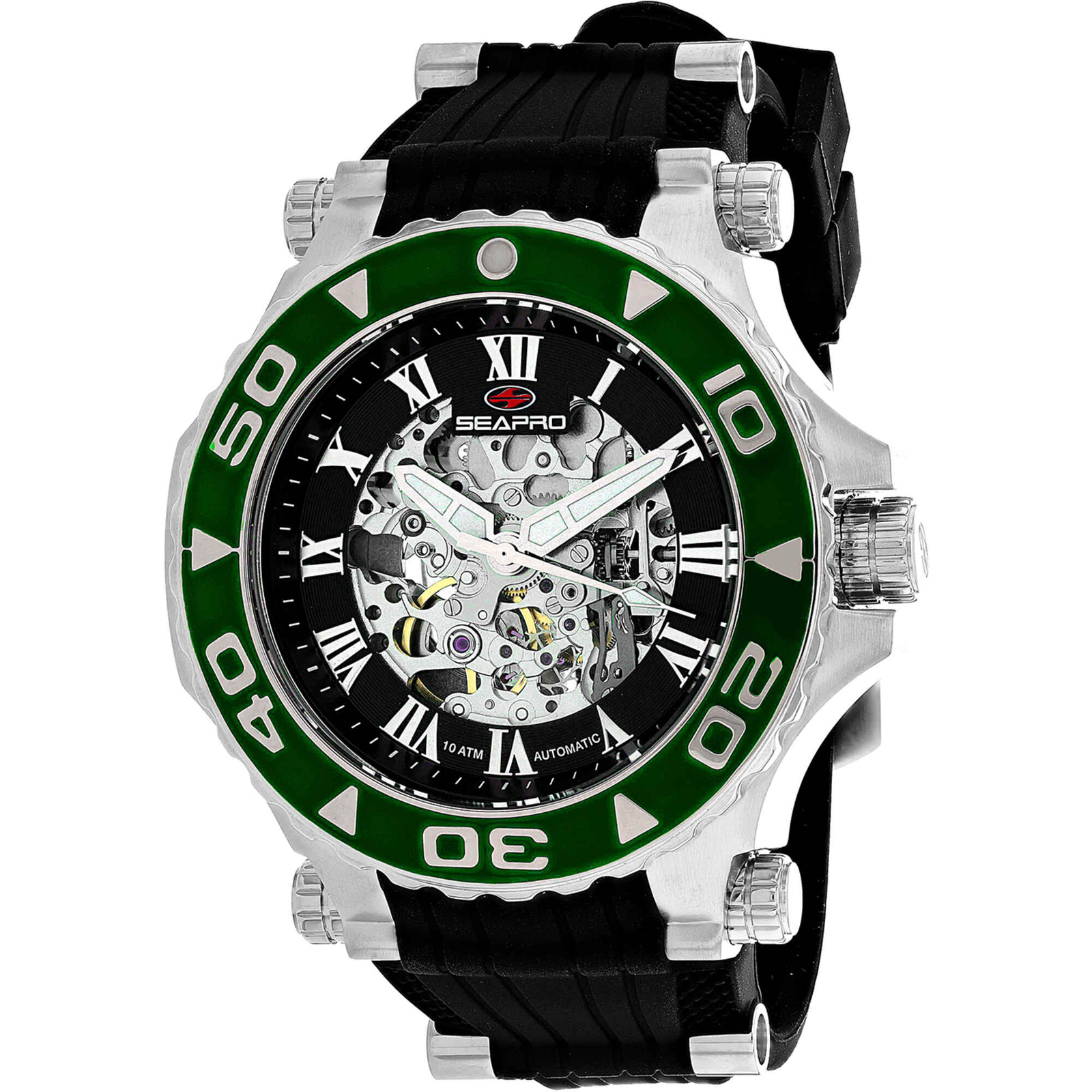 Seapro Men’s Watch Seaway Automatic Silver Tone Case Black Dial Strap SP7752