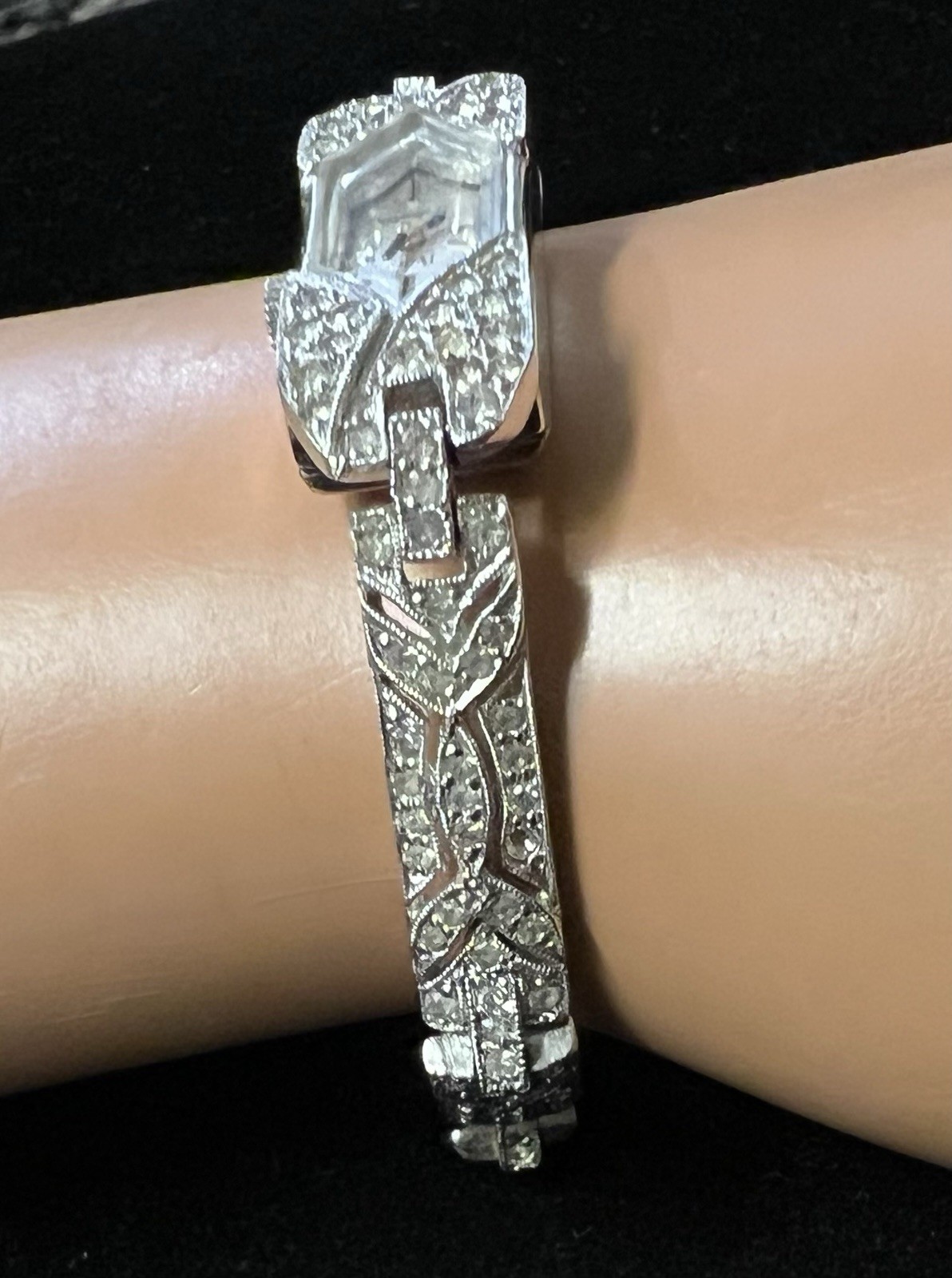 PEDRE Vintage DECO Style Swiss Watch Sparkly Clear Rhinestones 17j NOT RUNNING