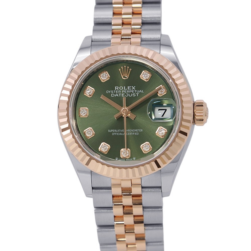 ROLEX Lady Datejust 28mm Steel 18K Rose Gold Olive Green Dial 279171G