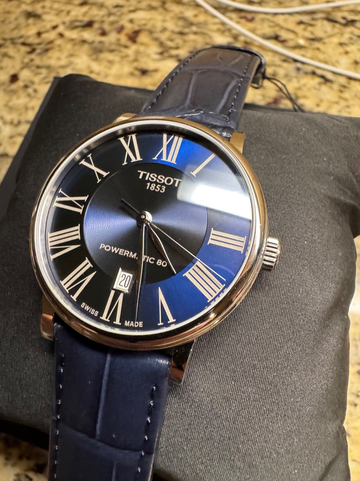 Tissot Blue Mens Analogue Watch Carson Premium Powermatic 80 T1224071604300