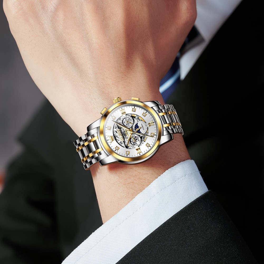 OLEVS 6721 Hollow Multifunction Dial Fashion Men Automatic Mechanical Wristwatch