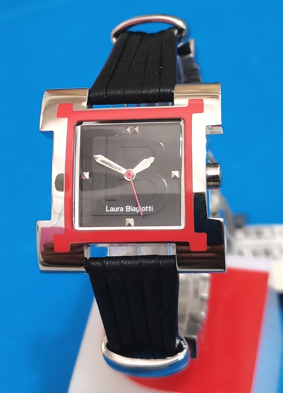 laura biagiotti watch swiss case square steel only time, full black