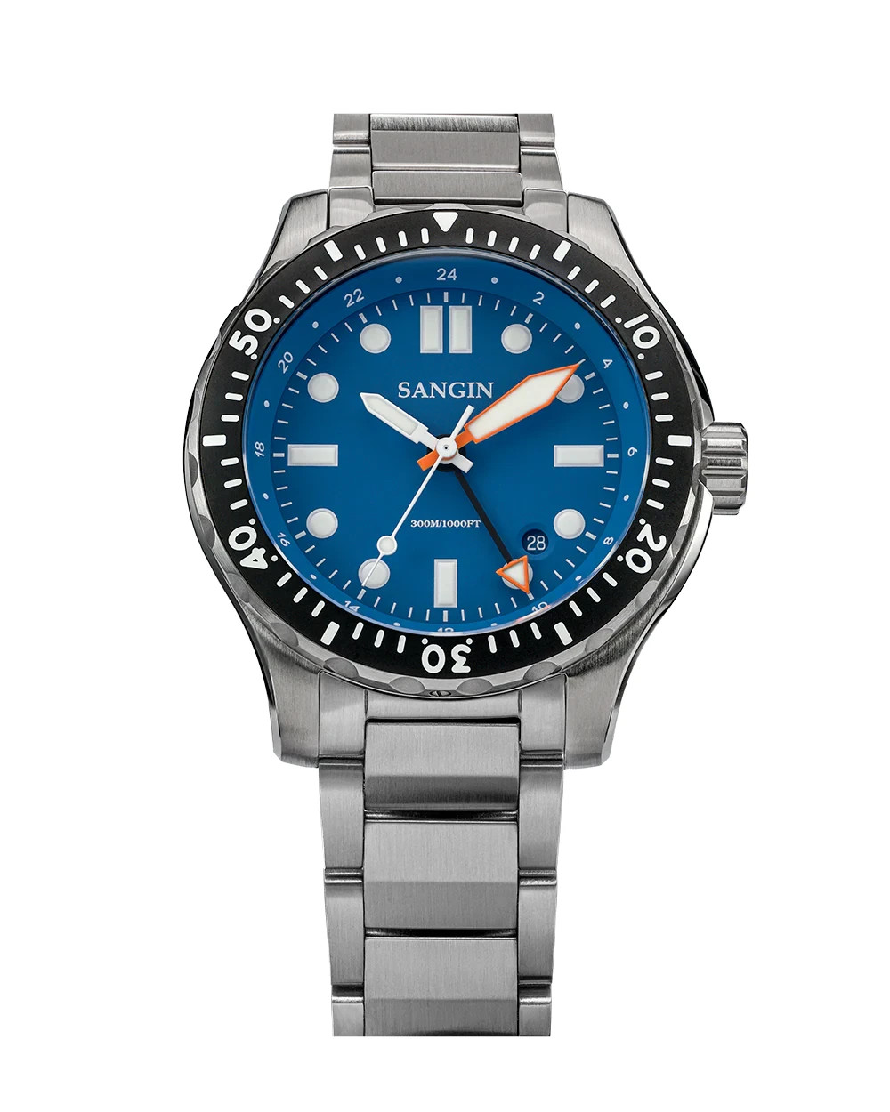 Sangin Professional Sea Blue Watch Brushed Rare Diplomat Bracelet Box Docs SOCAL