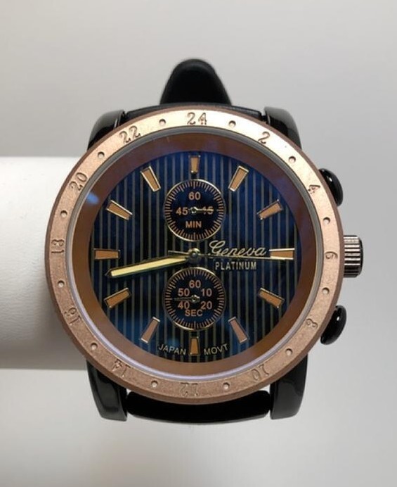 NEW Geneva Platinum 2244 Men’s Fortitude Pinstripe Dial Rose Gold Bezel Watch