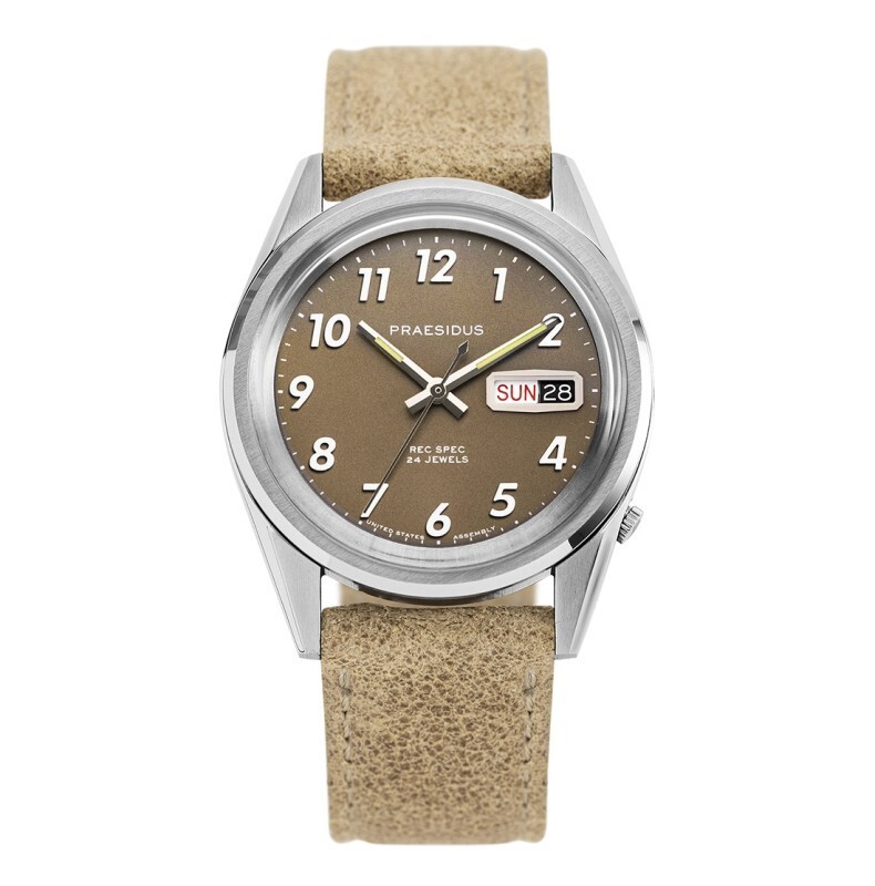 Praesidus REC SPEC KHAKI Automatic Steel Brown Leather Date Men’s Watch
