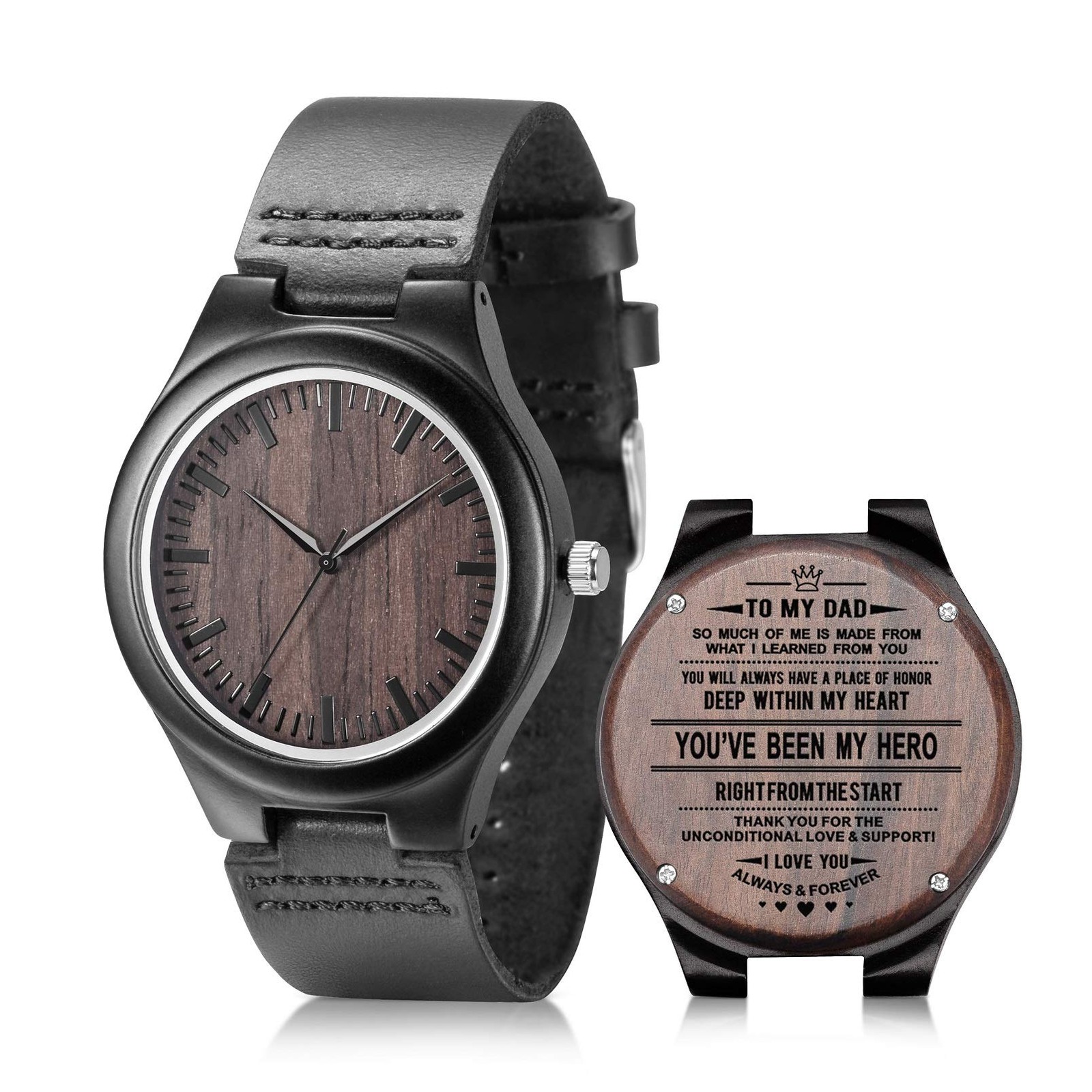 Engraved Wooden Watches for Dad – Casual Handmade Ebony Wood Watches for Fath…