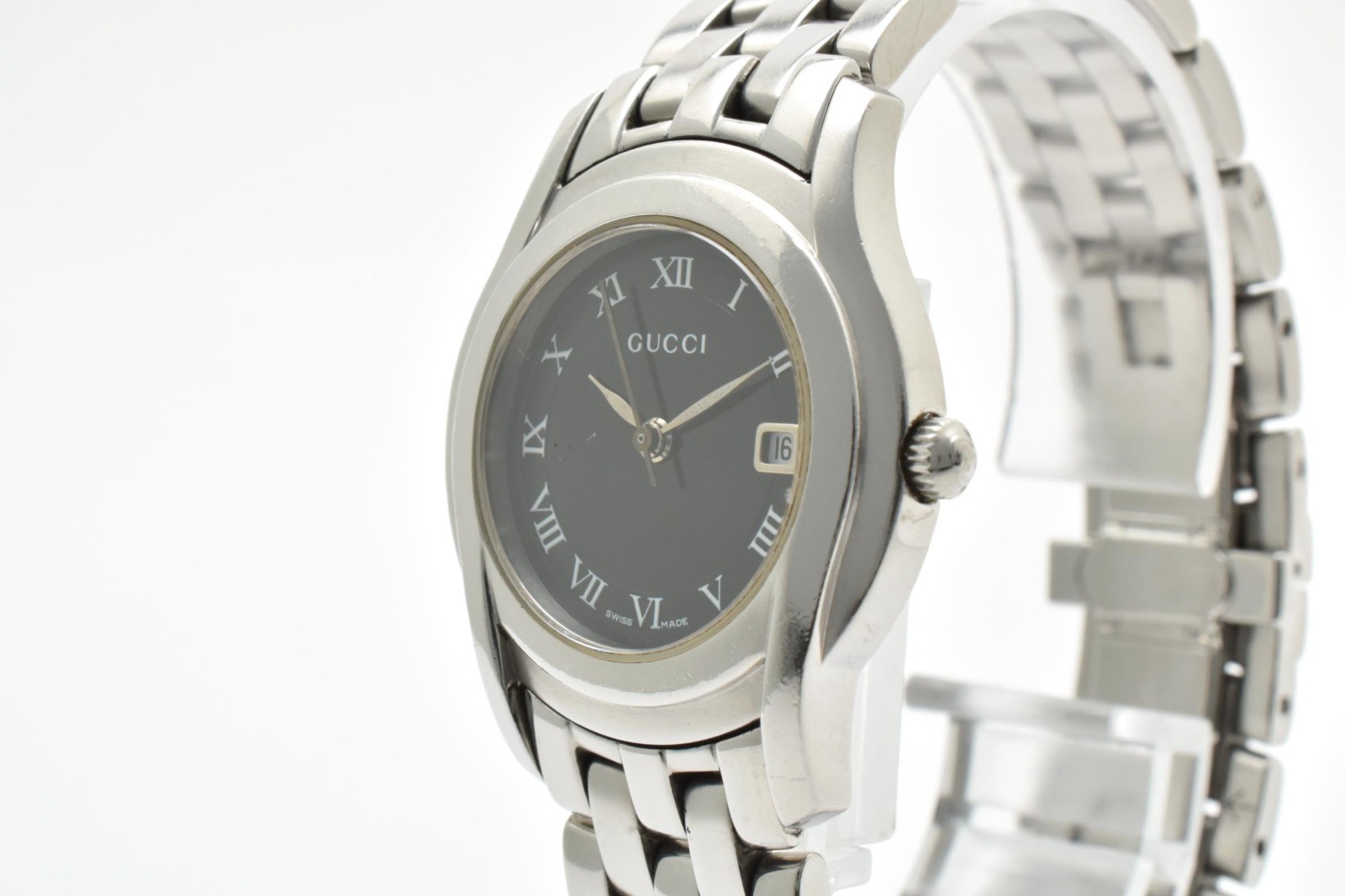 [NEAR MINT] GUCCI 5500L Blacl Dial Silver Ladies 27mm Date Quartz Watch JAPAN
