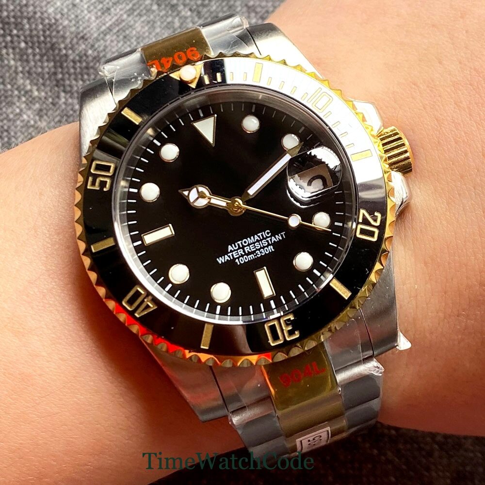 NH35A Gold Plated Mens Automatic Watch 40mm Black Dial Sapphire Crystal Date