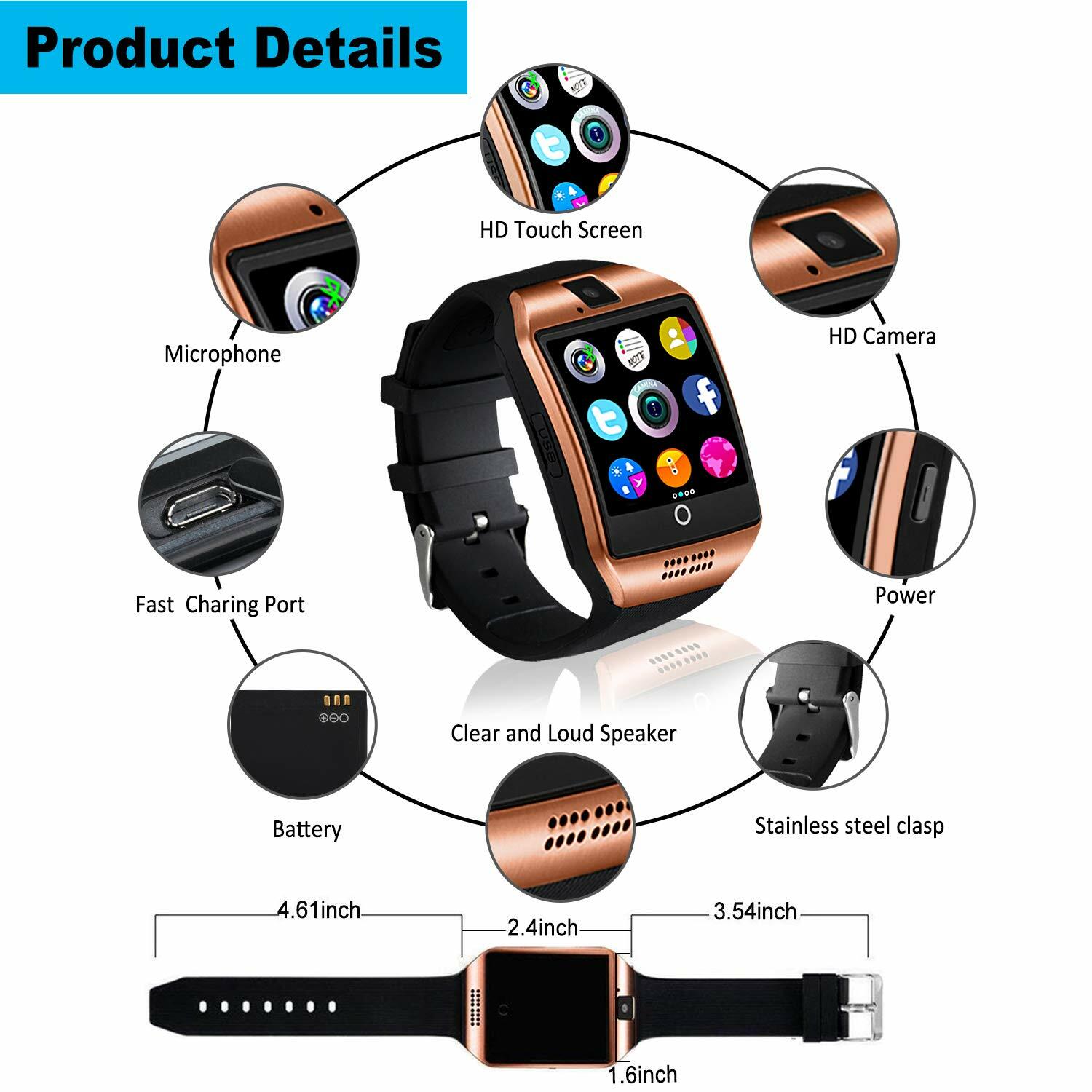 Touchscreen Smartwatch Bluetooth Smart Watch Phone Call Text Camera For Android