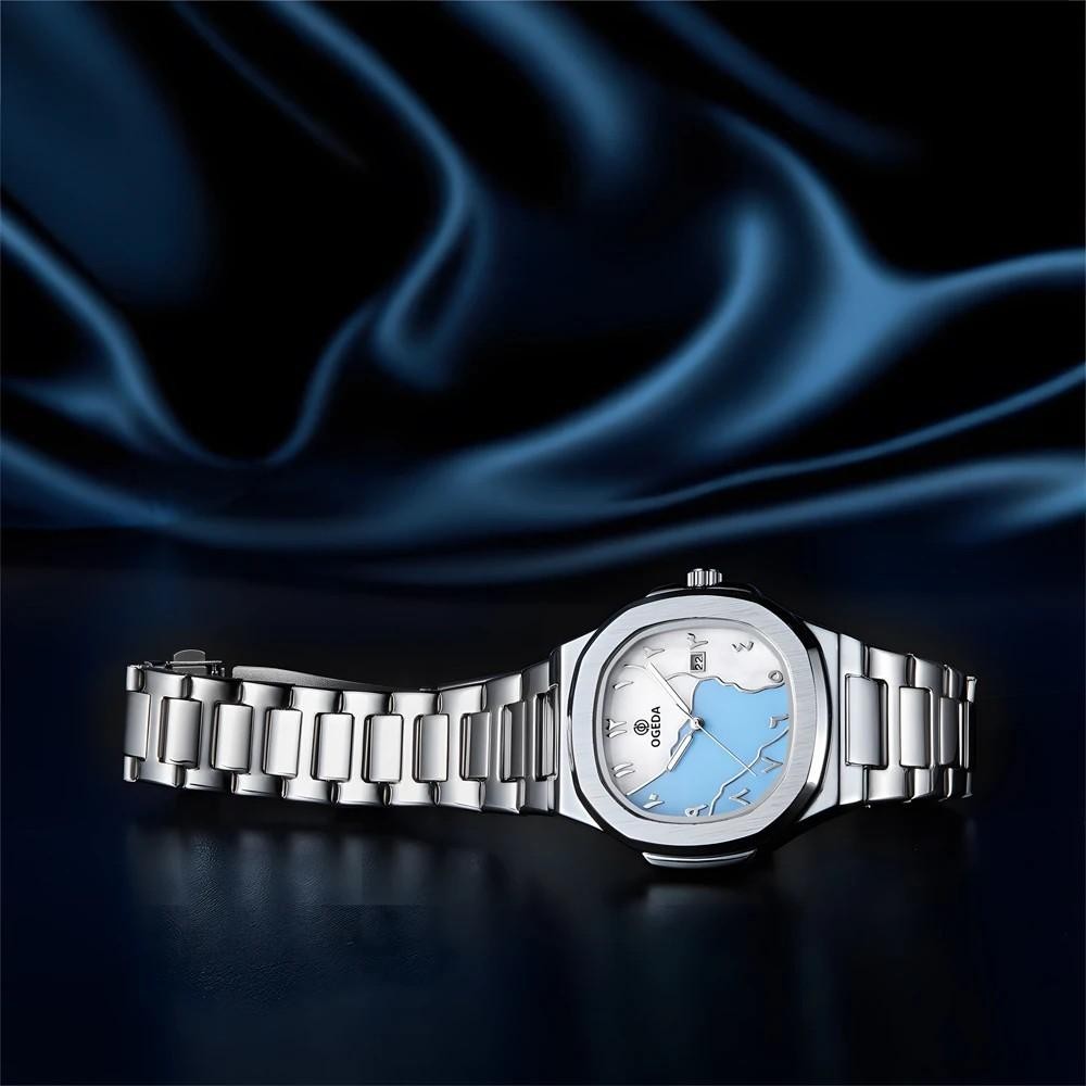 44MM OGEDA Men’s Quartz Arabic Numeral Watch 30M Waterproof Diver Stainless NEW