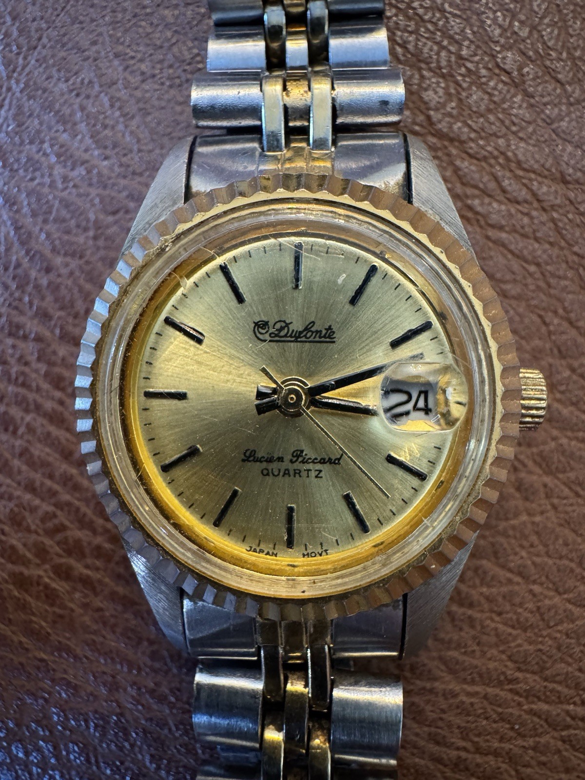Vintage Lucien Piccard DUFONTE Two-Tone Quartz Watch w/ Date Window