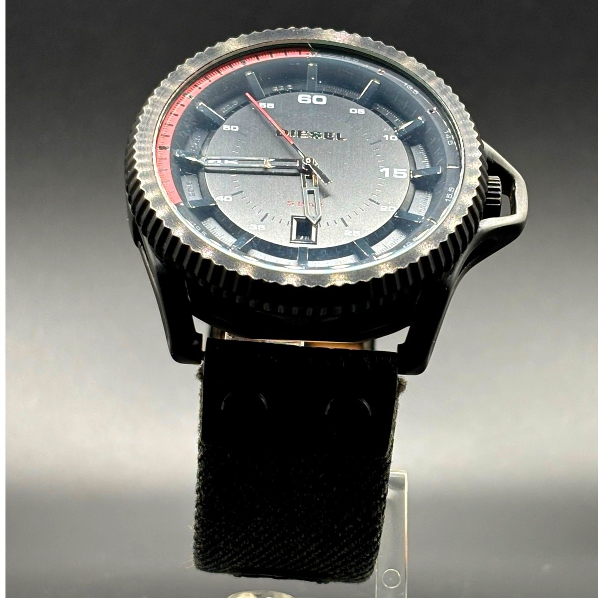 Diesel Rollcage DZ1728 Black Dial Canvas Leather Men’s Watch 46mm