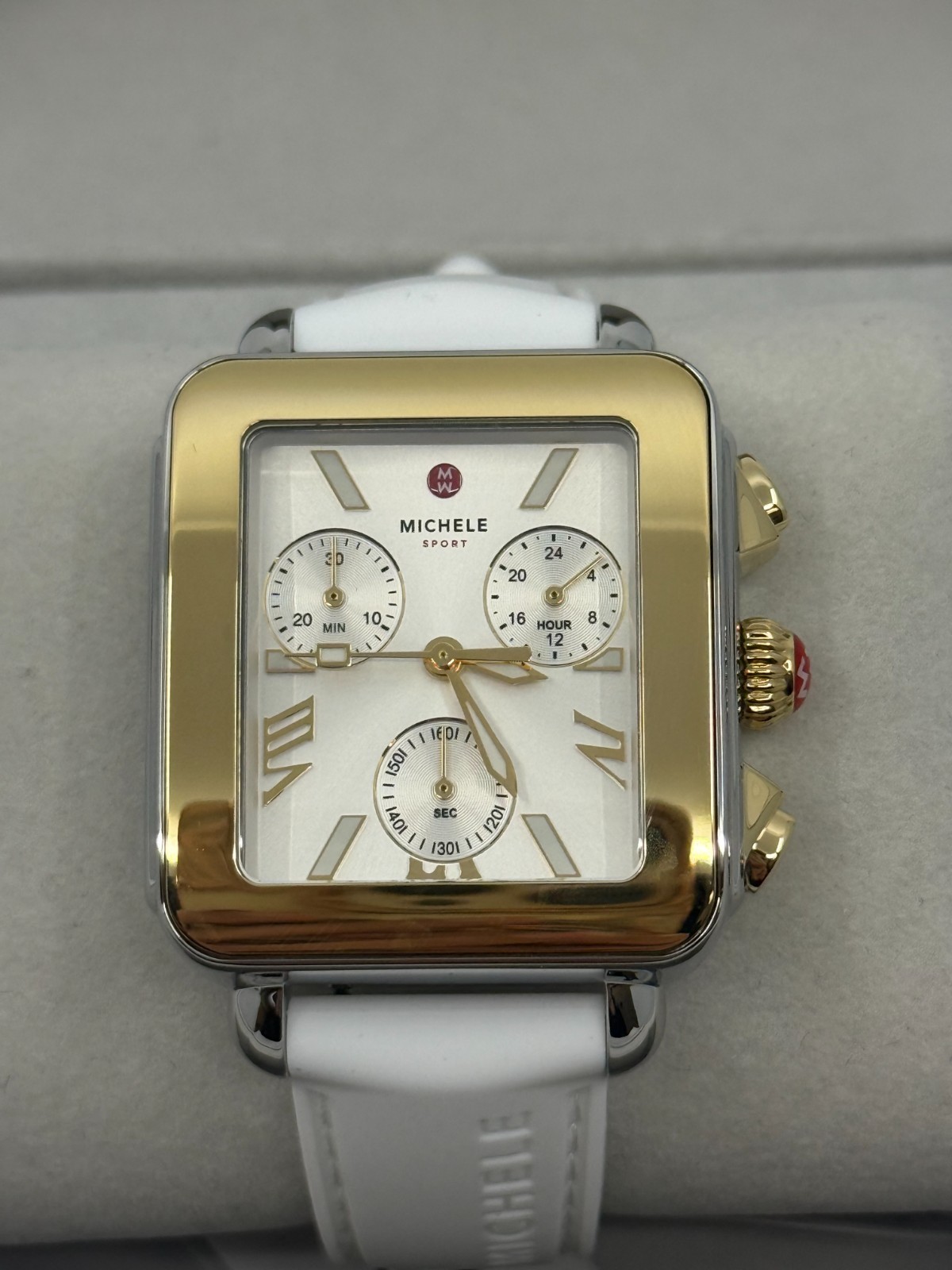 Michele Deco Sport Chronograph Gold-Plated White Silicone Watch MWW06K000069
