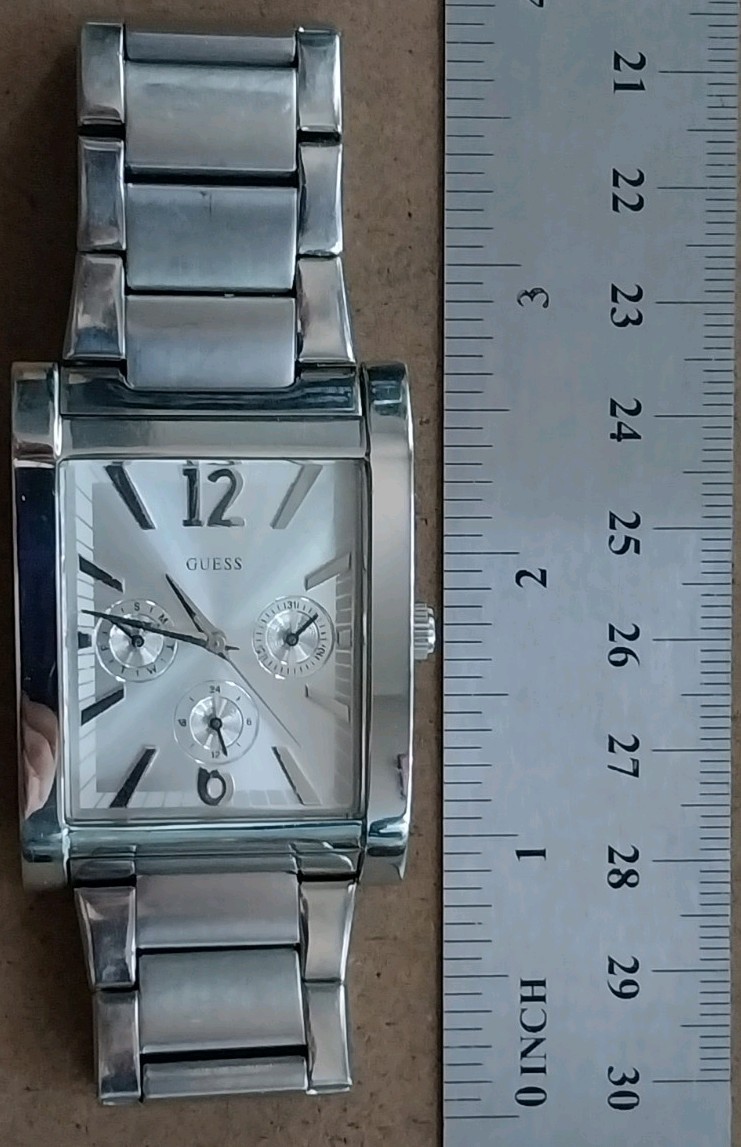GUESS Steel Day Date & 24 hr SS Quartz Watch G10205G Bracelet Band New Battery