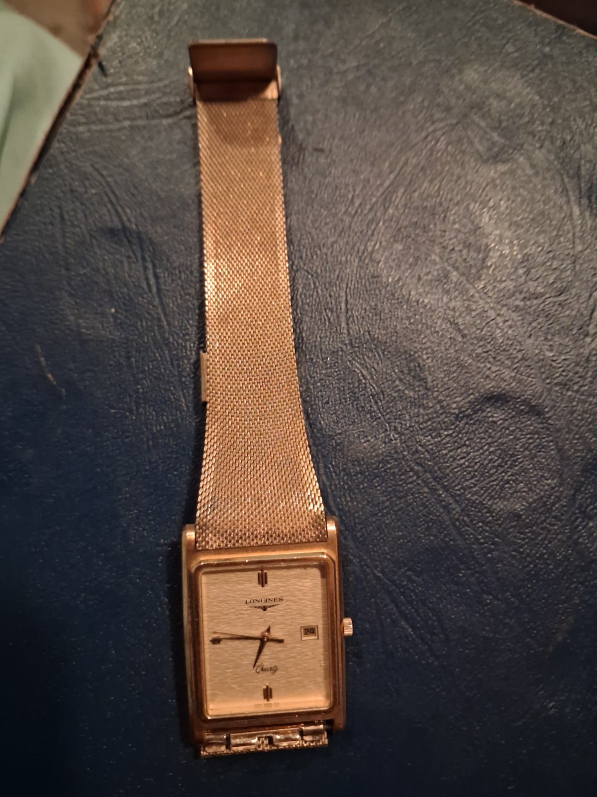 Longines Classic Rectangular Quartz Watch Gold Mesh Band Date