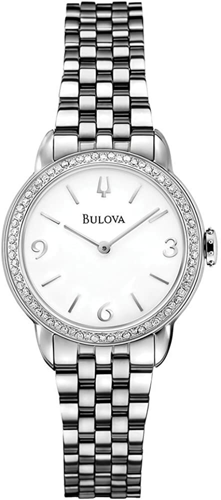 Bulova 96R181 72 Diamonds Silver Tone White Dial Sapphire Womens Dress Watch