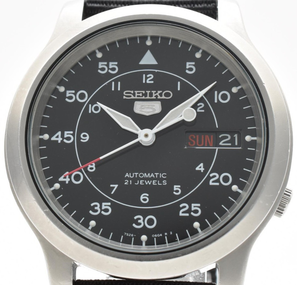 Seiko 5 Automatic Men’s Watch 37mm Black Dial Day-Date 7S26-02J0 Japan Near MINT