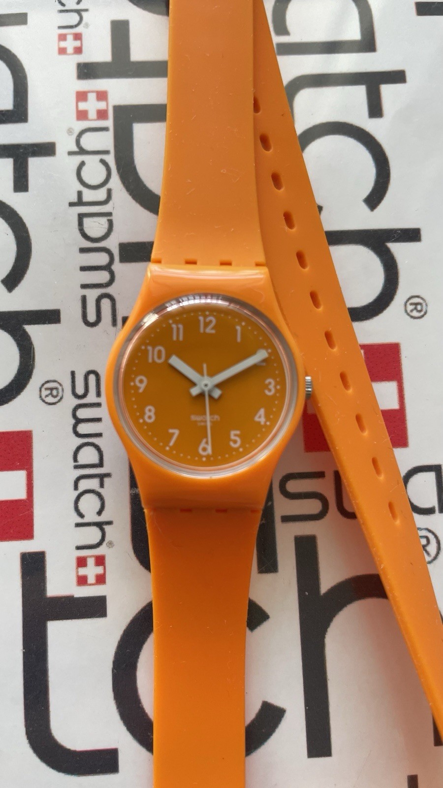 Swatch Abricot LO104 2012 Standard Ladies 25mm Silicone Double Wrap Orange