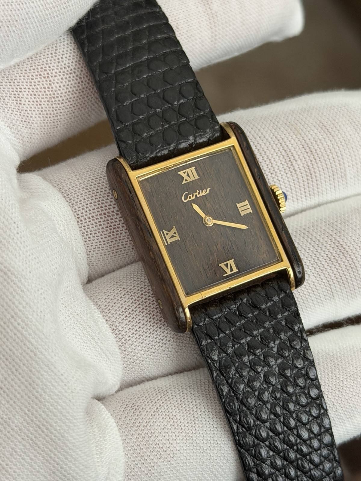 Vintage Cartier Palissandre de Rio Wooden Tank Swiss Manual Dress Watch 20611