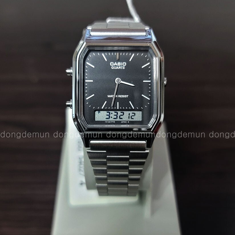 CASIO Watch ORIGINAL AQ-230A-1D Retro Vintage Digital SILVER Black