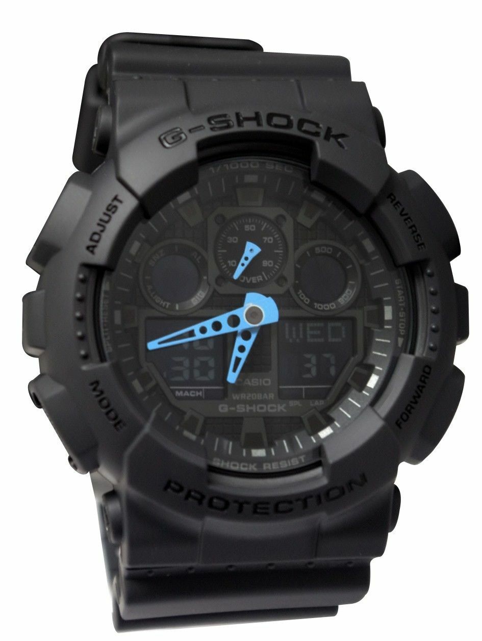New G-Shock GA100C-8A Men’s Analog Digital X Large Dark Grey/ Neon Blue Watch