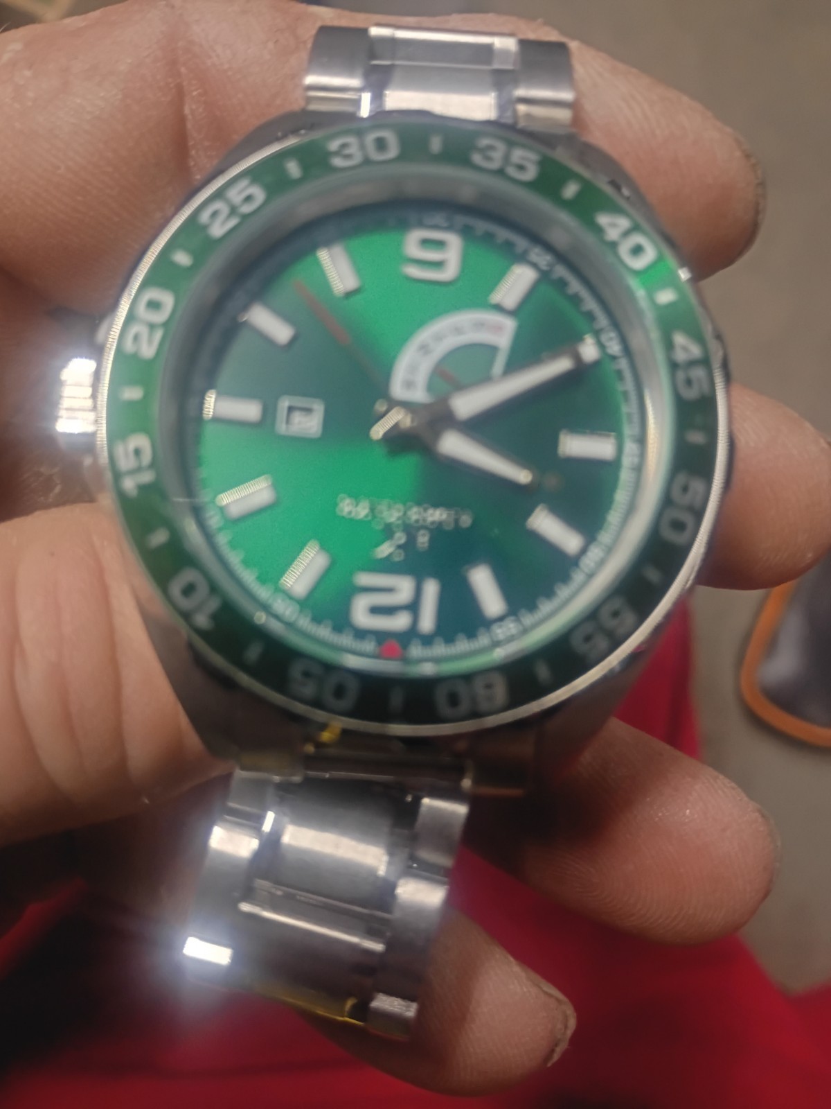 Adee Kaye AK6268-M Men’s Watch | Green Dial & Bezel | Stainless Steel