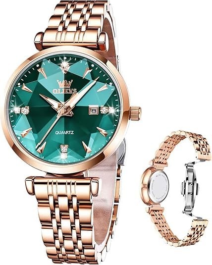 Reloj dama elegante simple acero inoxidable oro rosa diamante lujo impermeable