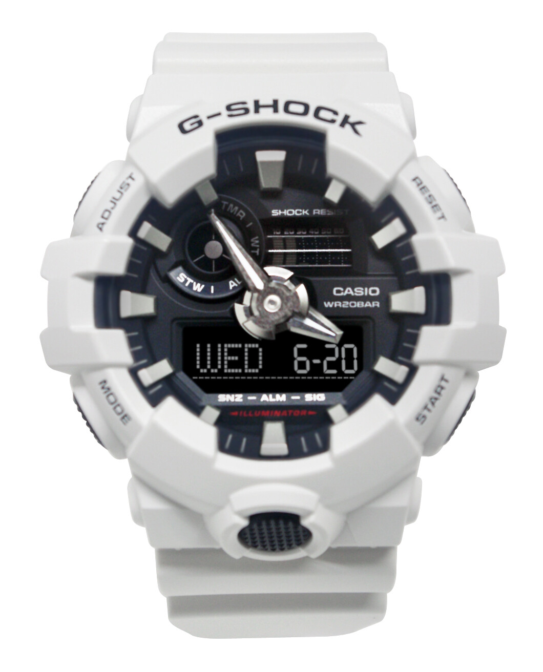 Casio GA700-7A G-Shock Black Analog Digital Dial White Resin Band Watch New