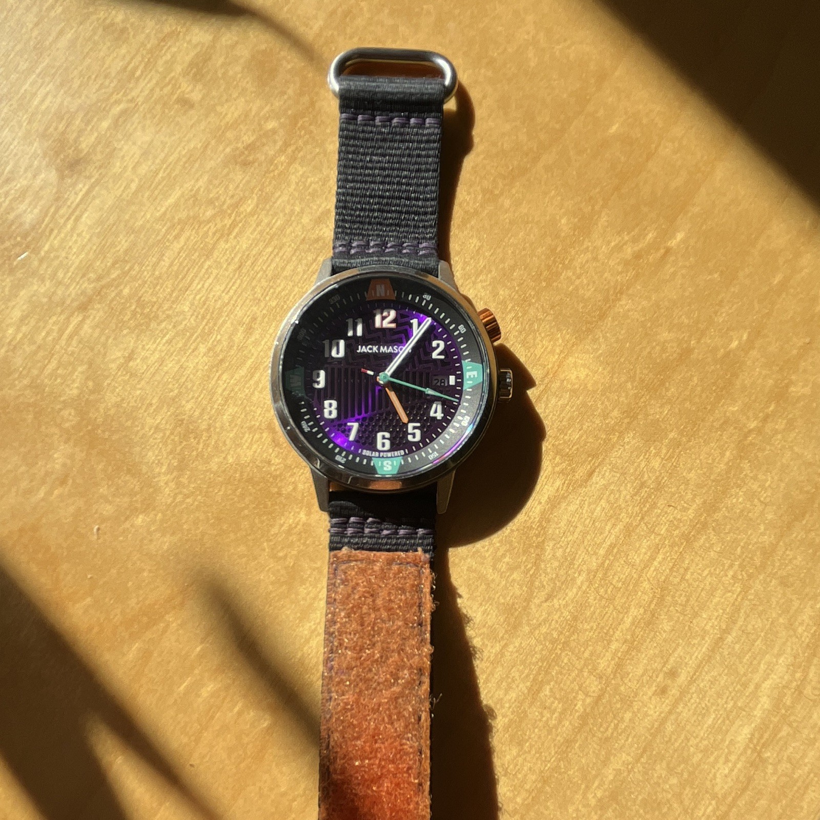 Jack Mason 40mm Quartz Analog Wristwatch Purple Dial Date 10 ATM Nylon/Leather