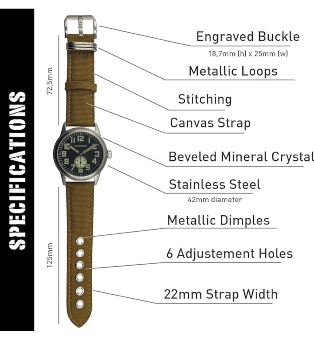 Wartime WW2 USAAF Swiss-Quartz Movement Canvas Strap 42MM Watch NEW