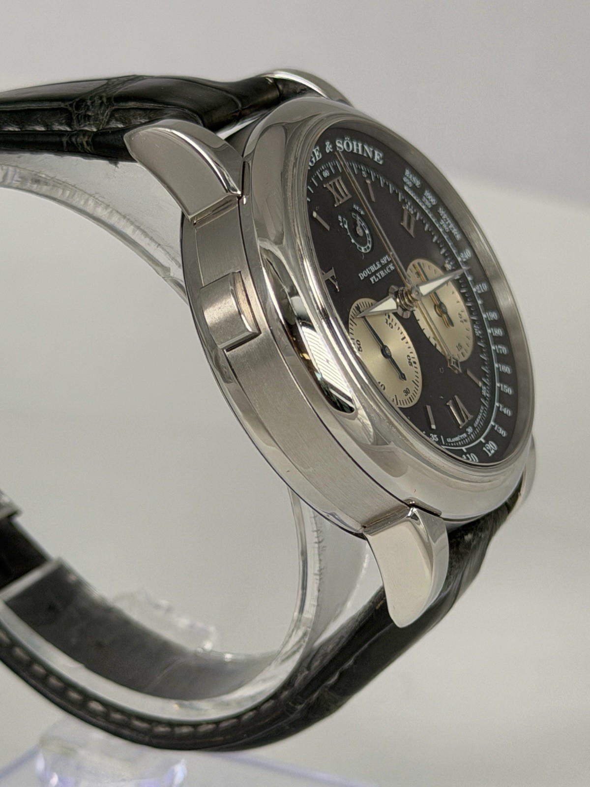A Lange Sohn 404.035 Double Split Platinum Watch Only Green Strap