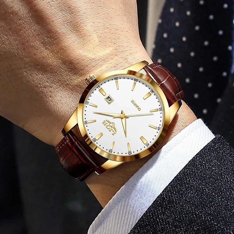 Mens LIGE Classic Luxury Wristwatch Sports Waterproof Quartz Leather Strap Watch