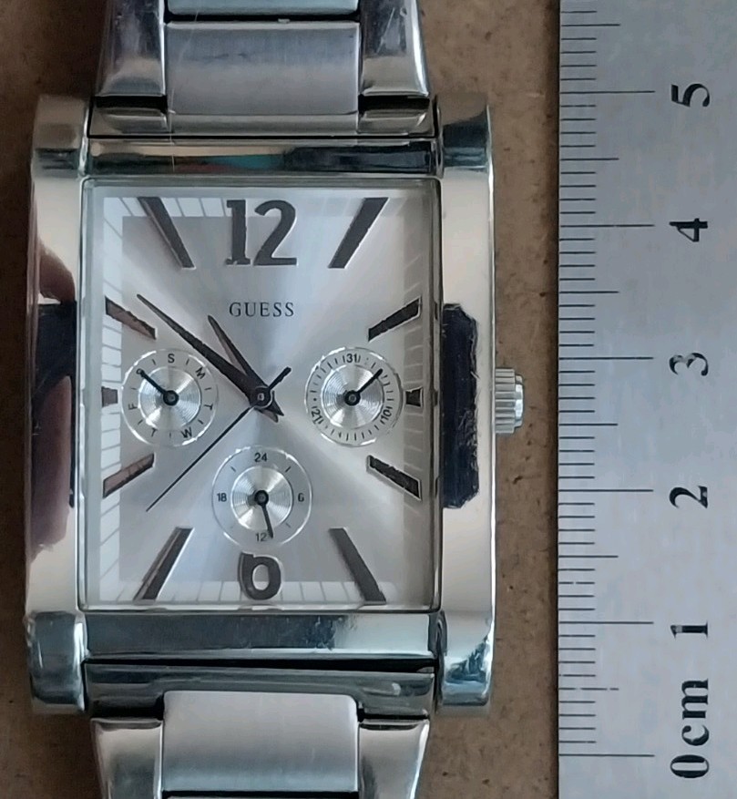GUESS Steel Day Date & 24 hr SS Quartz Watch G10205G Bracelet Band New Battery