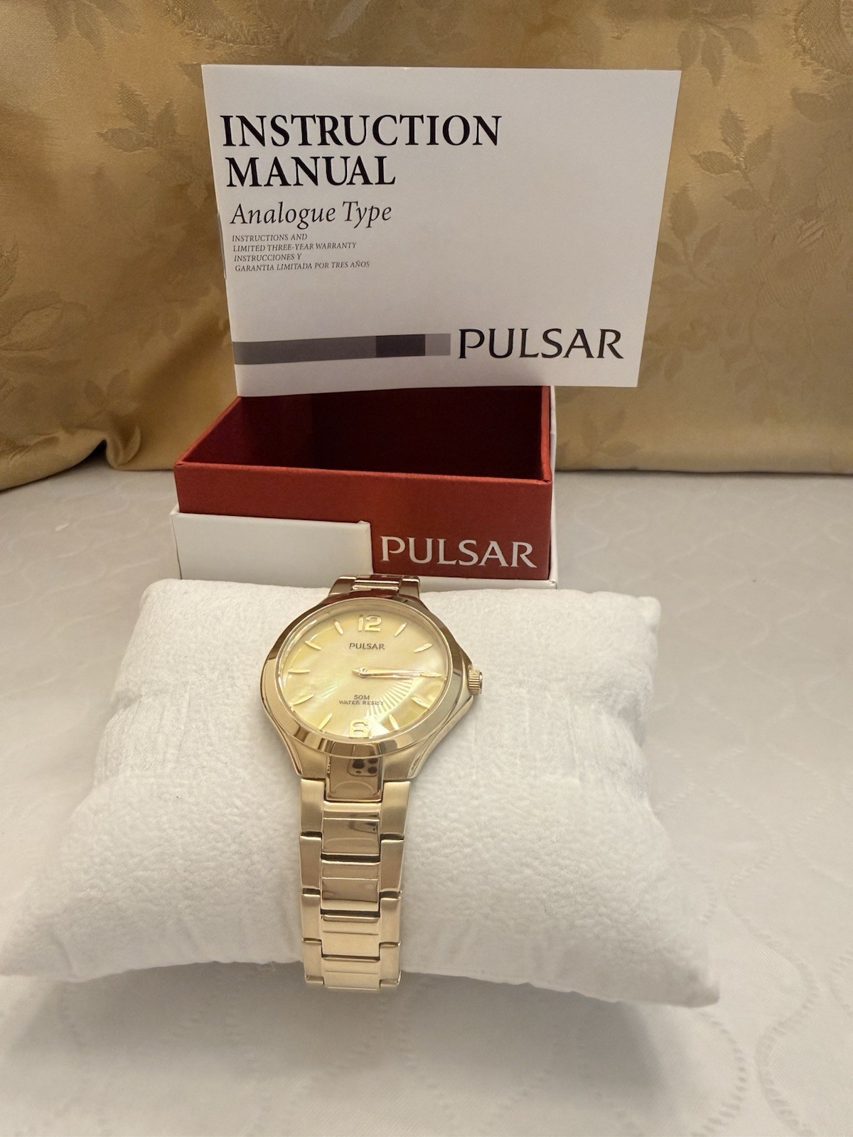 Pulsar Ladies Analog Gold-Tone Adjustable Bracelet Watch Gold Face NEW IN BOX