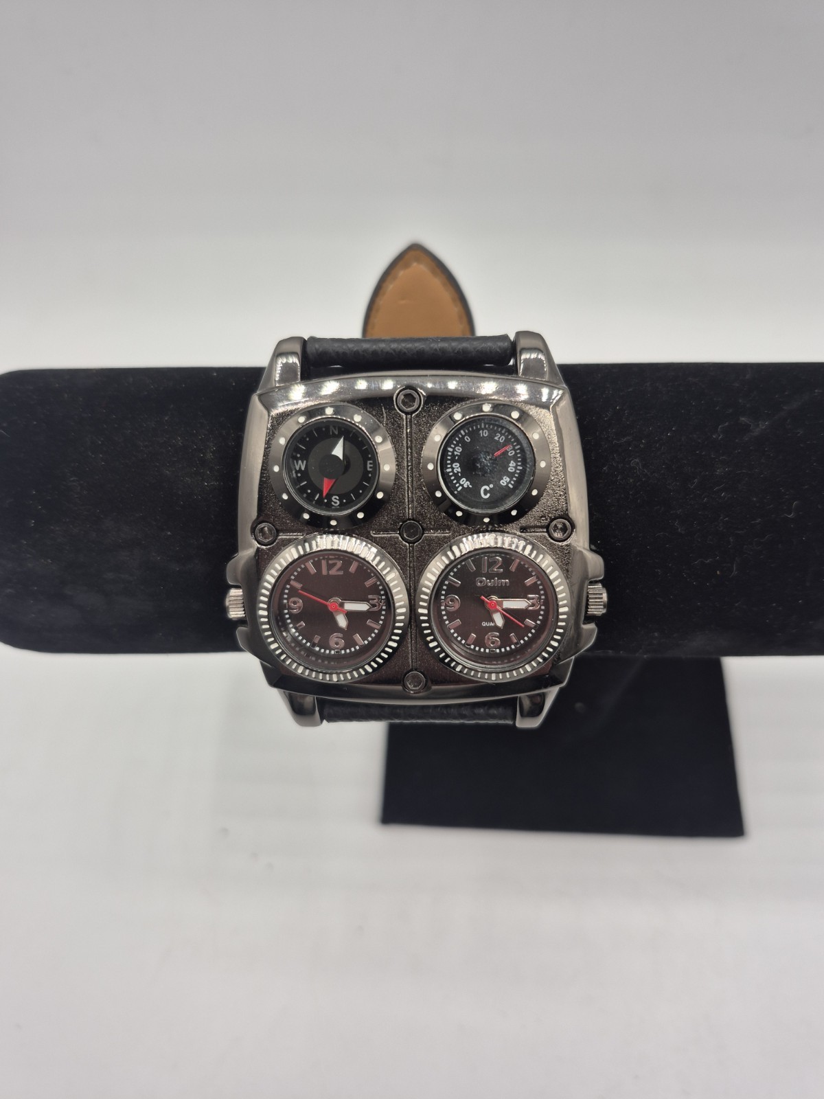 Oulm T140 Dual Time Quartz Watch Multi Dial Black Tested Working Steampunk Style