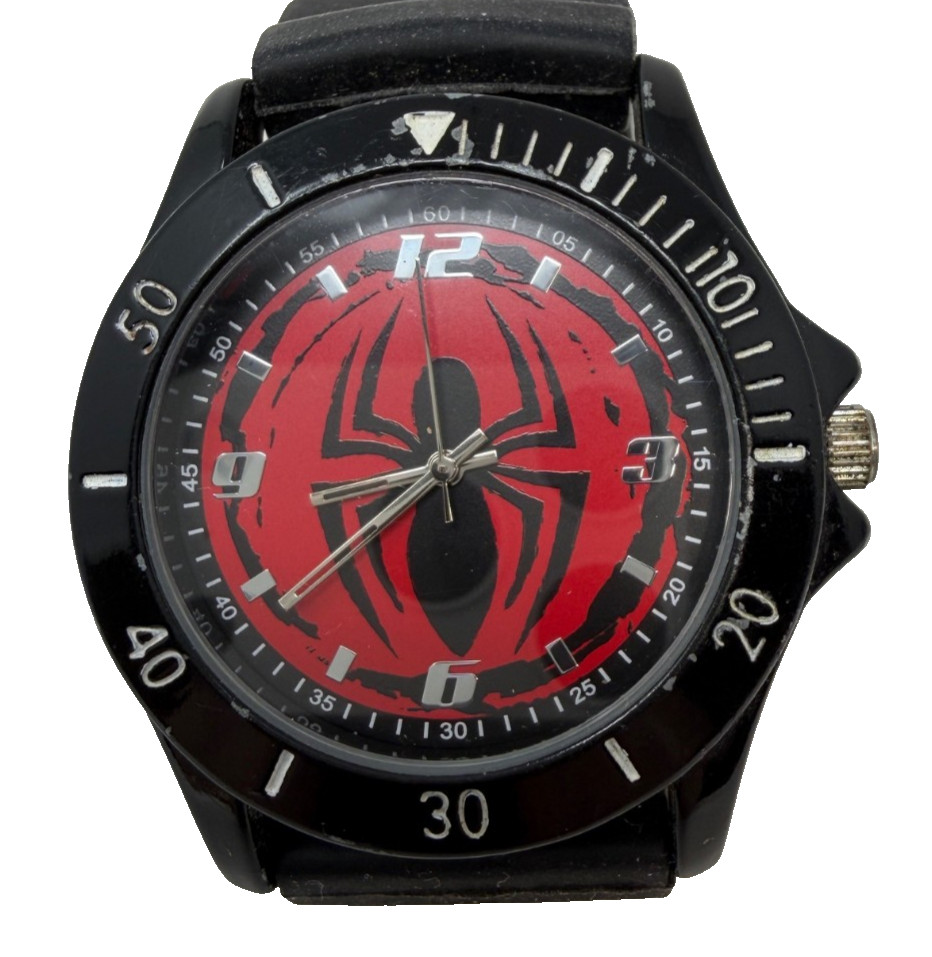 Mens Wristwatch Quartz 43mm Marvel Spiderman SPD1450BL Black 7 1/4″ Accutime VG