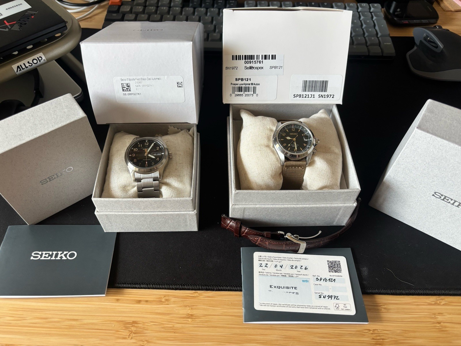 Seiko Collection – Alpinist SPB121(warranty)and Seiko 5 SPRG27 Both New with Box