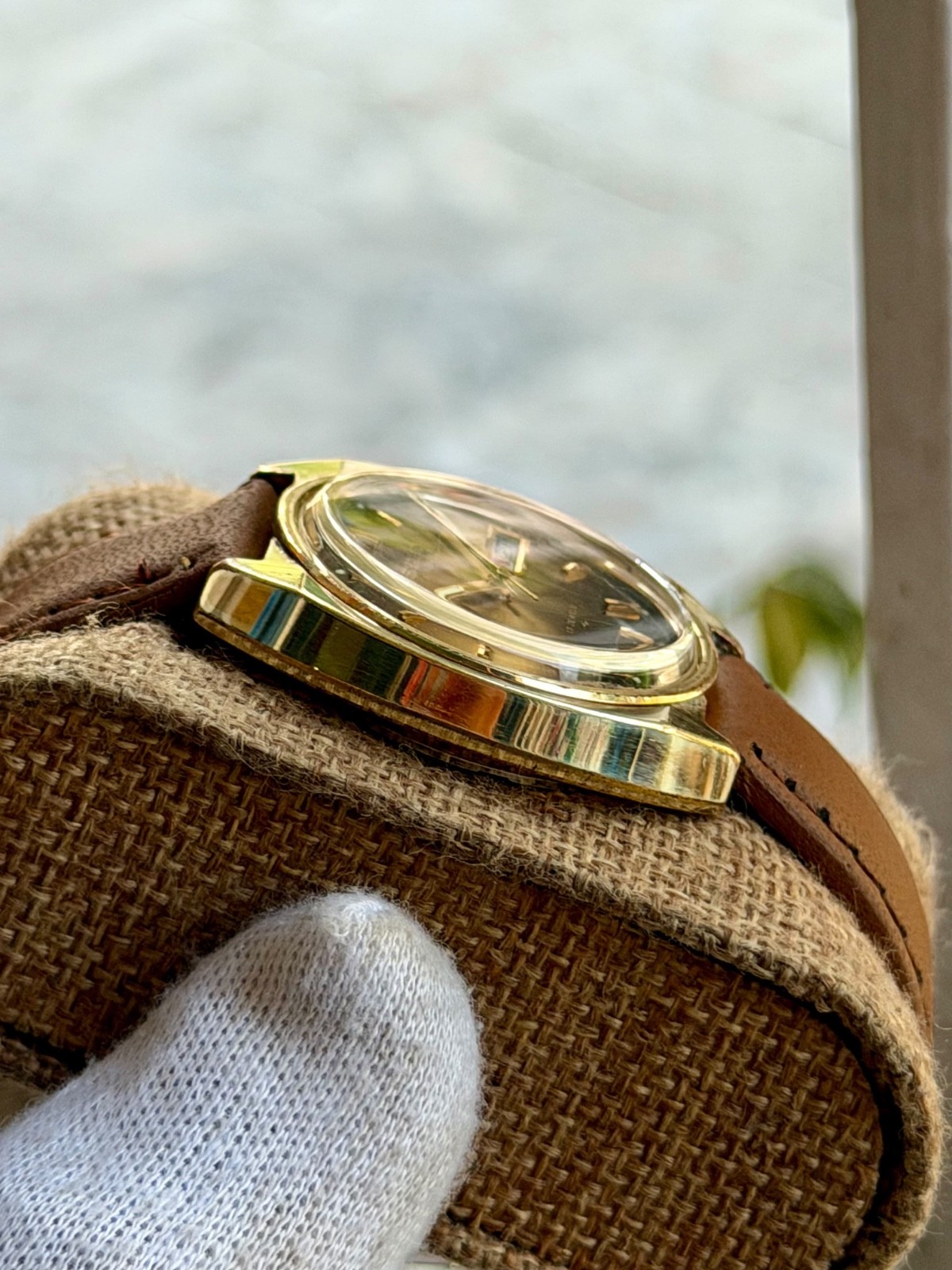 Seiko Vintage Automatic 17 Jewels Day Date Brown Sunburst Dial Gold Plated Men’s