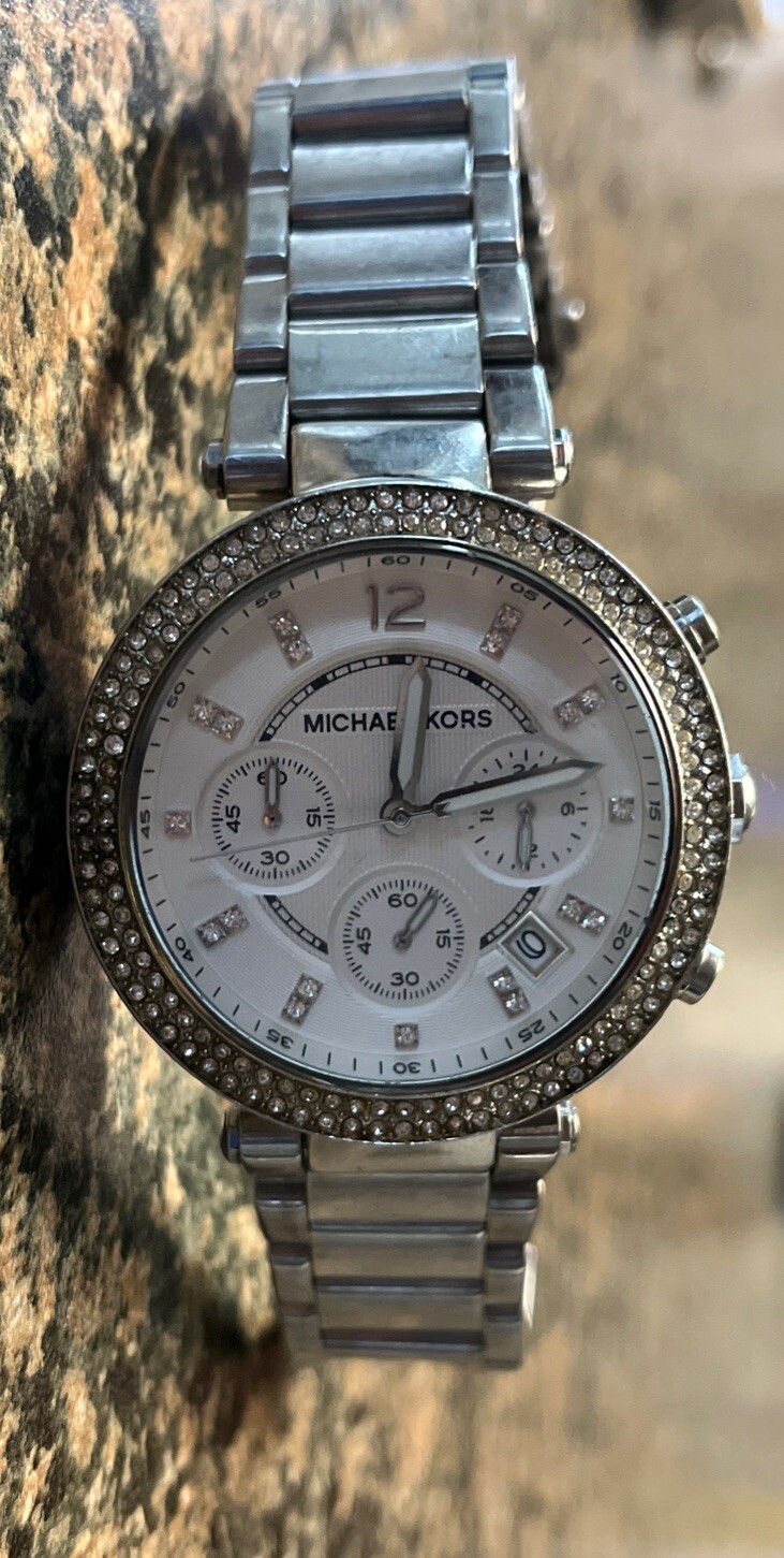 Michael Kors Parker Stainless Steel Watch With Glitz Accents New Battery works