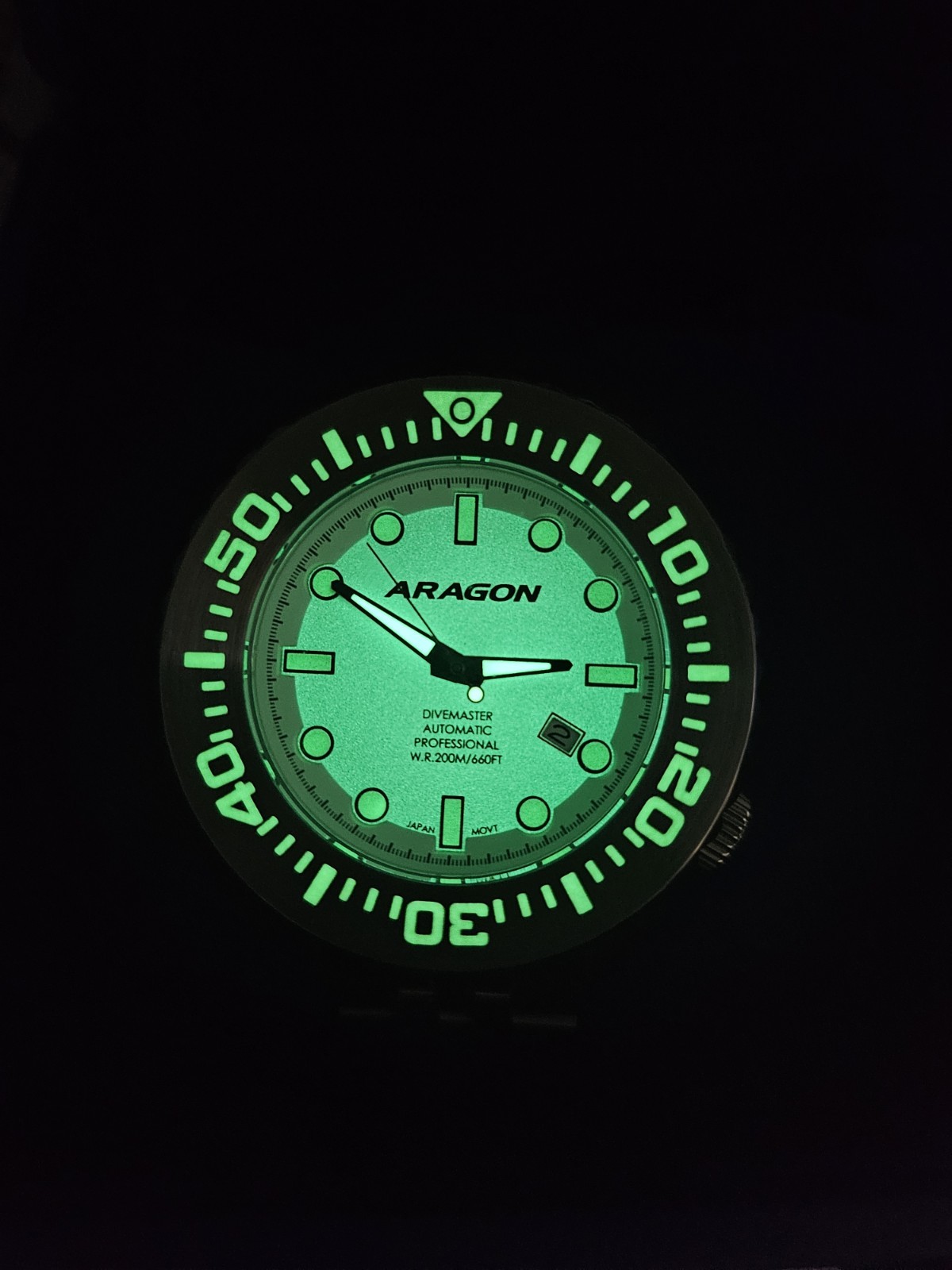 Aragon Divemaster A254 White Full Lume Dial Automatic 50mm Mens Watch