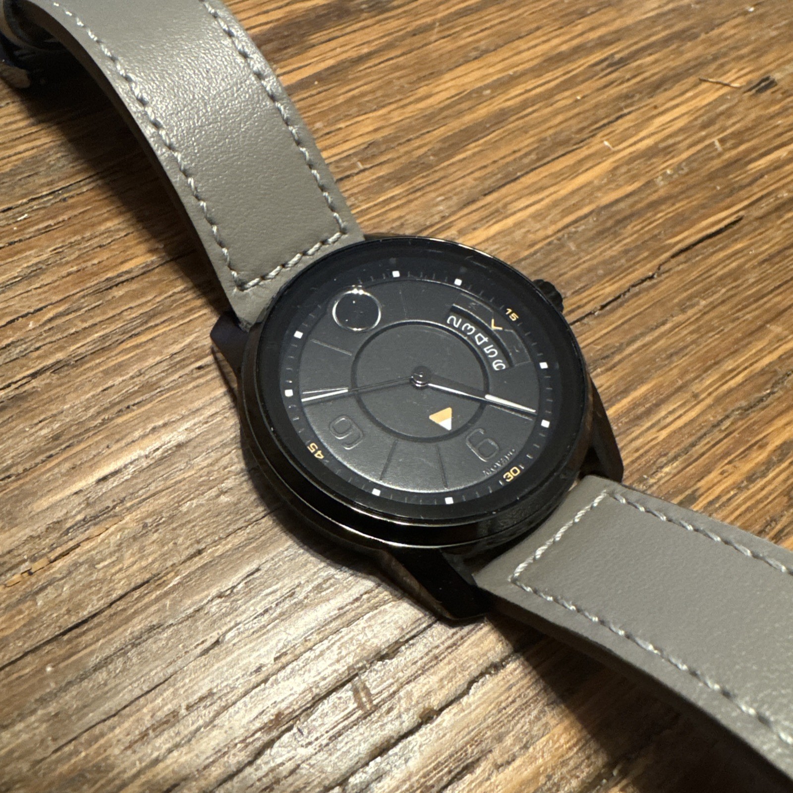 Movado Bold Verso Men’s Watch Quartz , grey leather band- black w orange accents