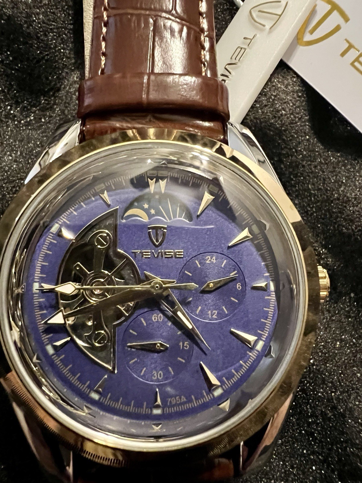 TEVISE T795A Master Collection: Moon Phase Skeleton Watch