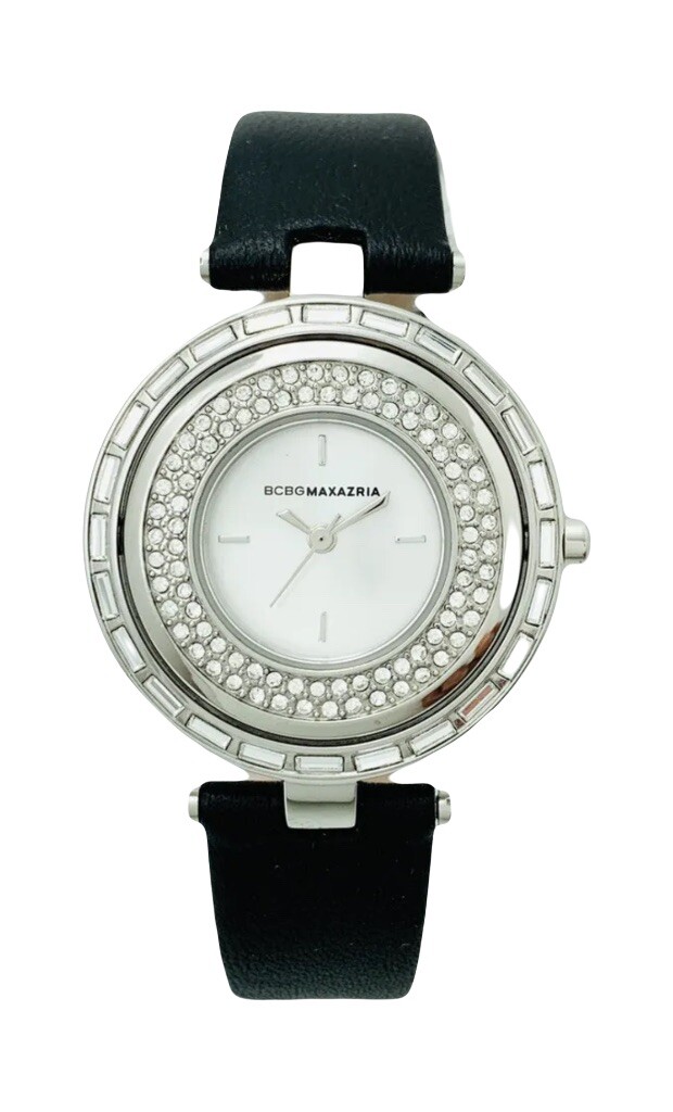 BCBGMAXAZRIA Ladies BG6427 Pirouett Steel Case sparkling studding Black Strap