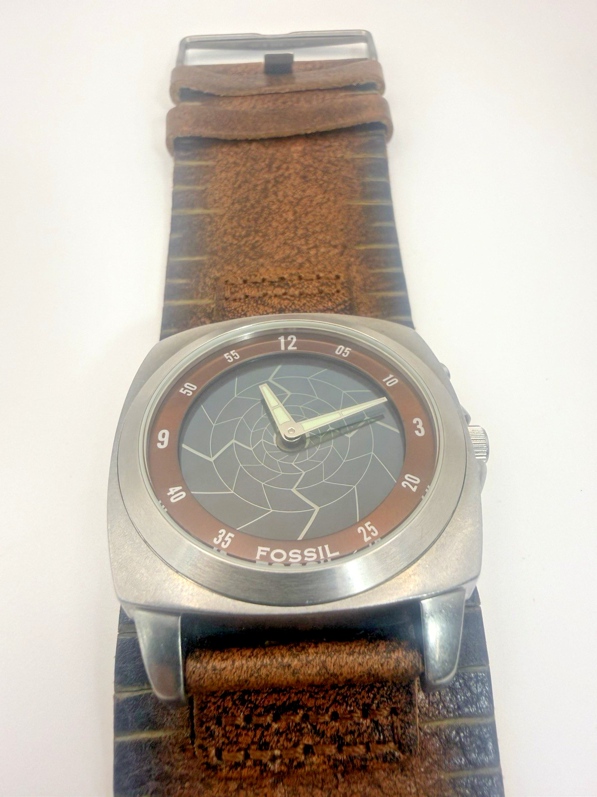 RARE Fossil Big Tic BG-1079 Animated Spider Web Dial Watch Box Manual Working