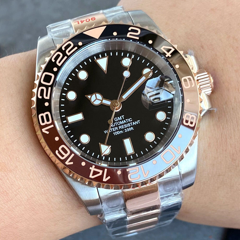 40mm NH34A Automatic Men Diver Watch GMT Rose Gold 200m Waterproof Jubilee Strap